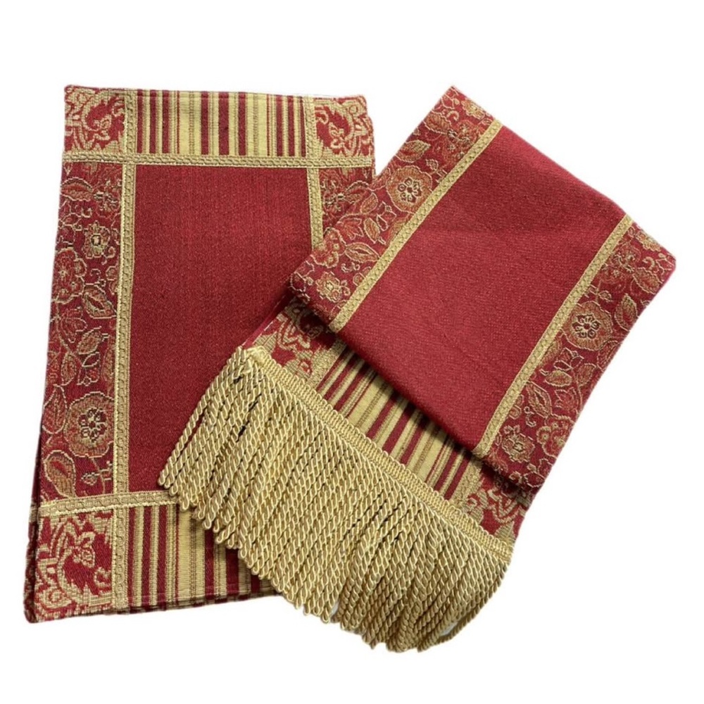 Elegant Red and Gold Tapestry Table Runner, (4) placemats.